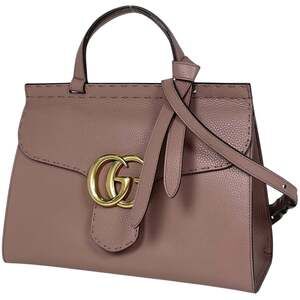 Gucci GG Marmont Handbag, 2-Way Shoulder Bag, Double G Leather Pink Beige, 42...